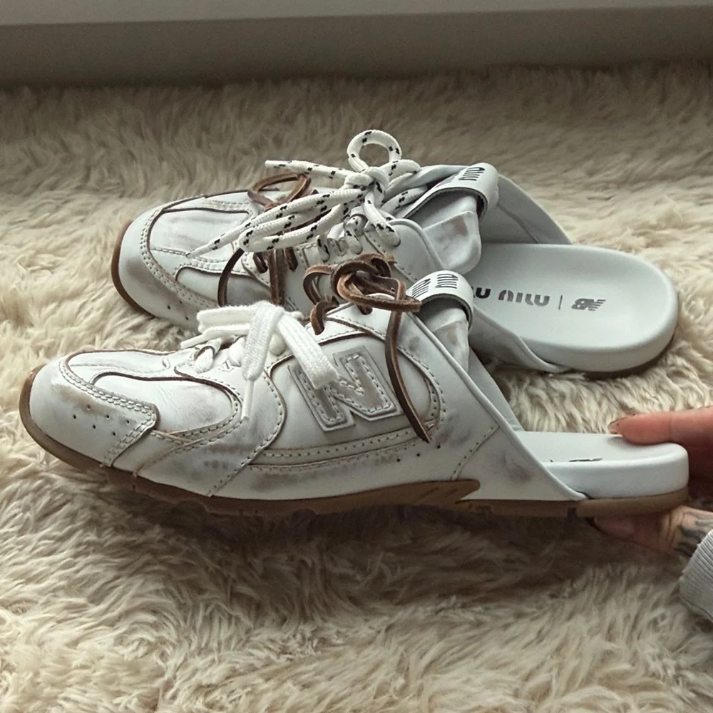 Miu Miu White and Brown Mules - Picture 1 of 5
